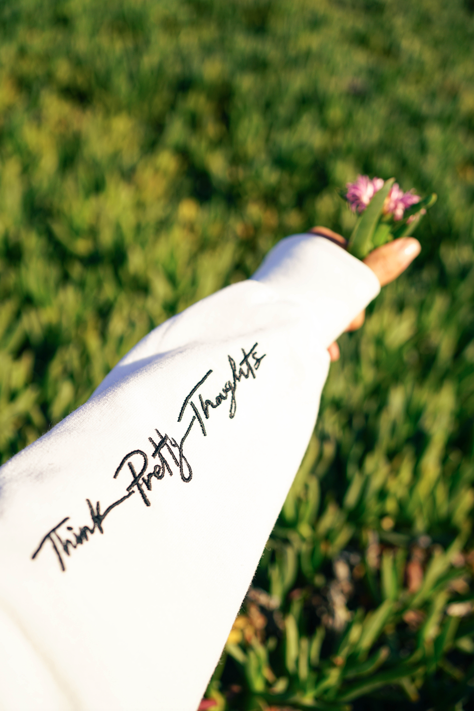 Think Pretty Thoughts Crew Neck in Sirius-ly White