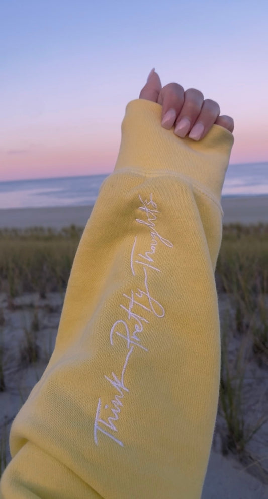 Think Pretty Thoughts Crewneck in What's Your Sun Sign Yellow