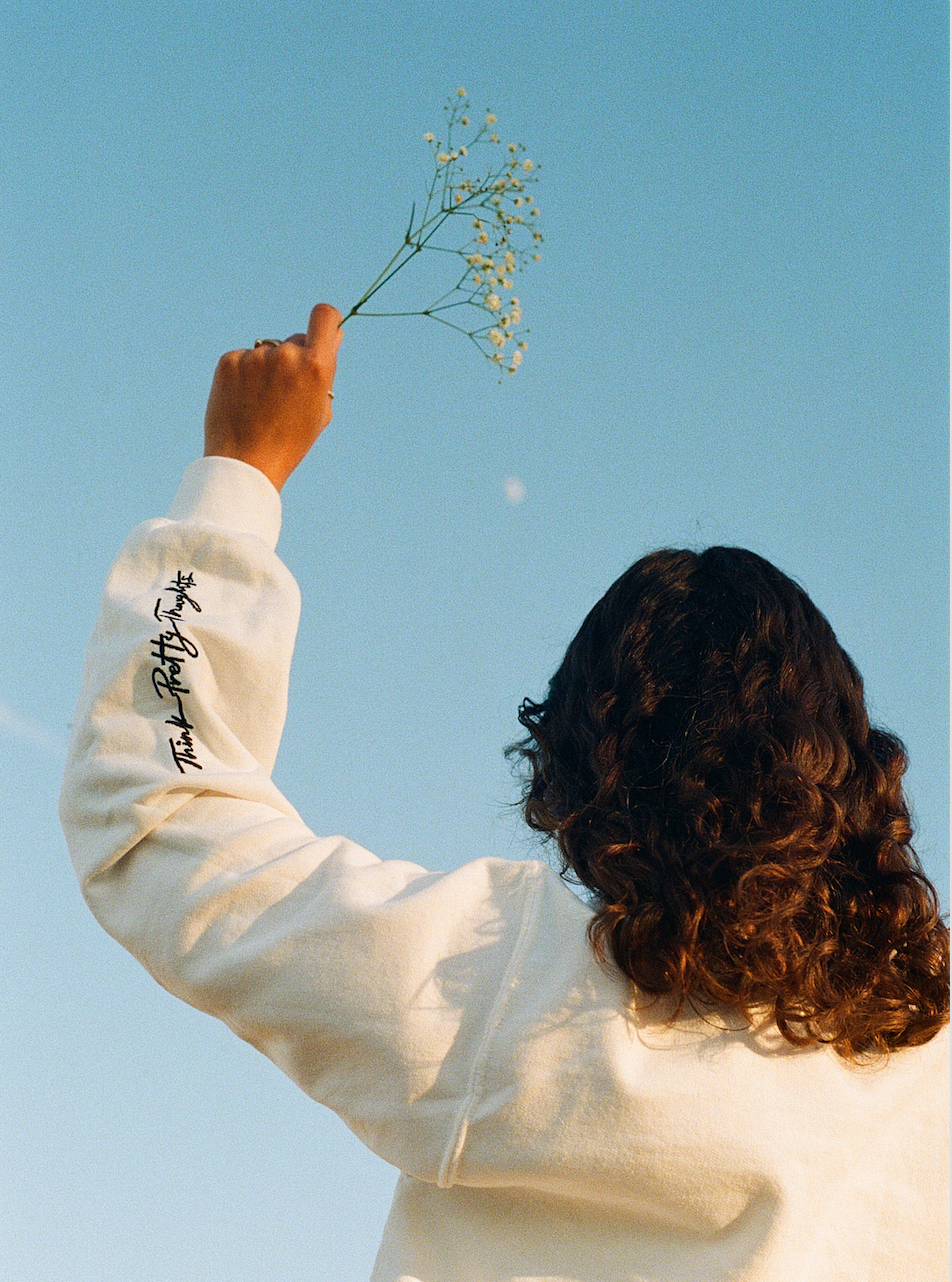 Think Pretty Thoughts Crew Neck in Sirius-ly White